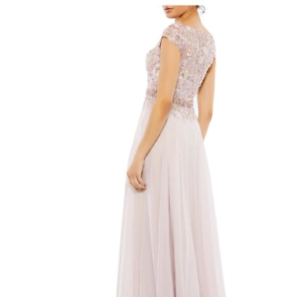 MAC DUGGAL BEADED SEQUIN CAP SLEEVE MESH & CHIFFON A-LINE ROSE sz 10 - Picture 3 of 6